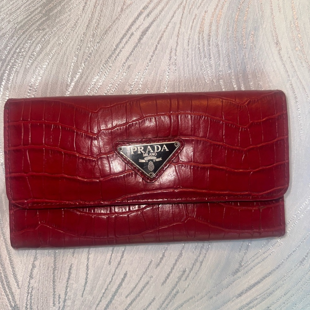 Prada Burgundy Crocodile-Embossed Leather Wallet